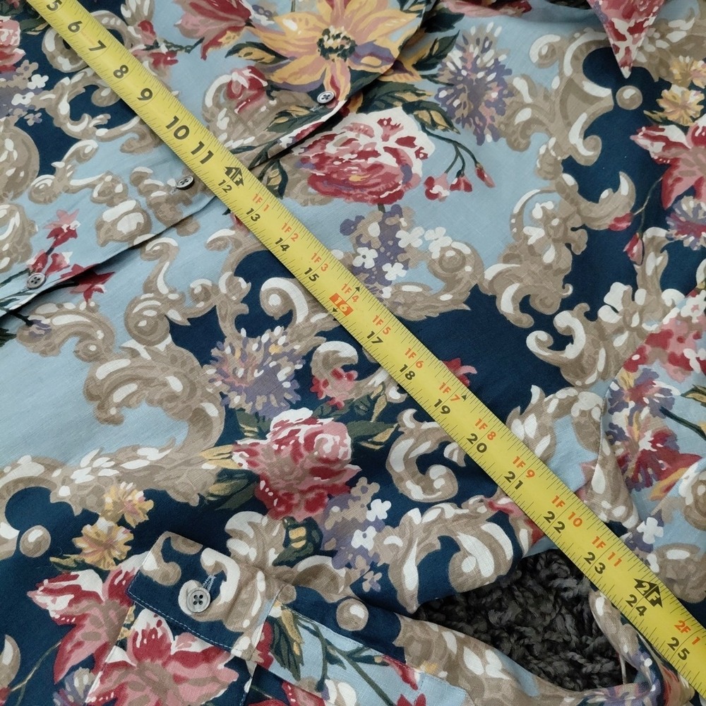 Vintage Classiques Countryside Button Up Blouse Top LARGE 100% Linen Blue Floral - Picture 9 of 12